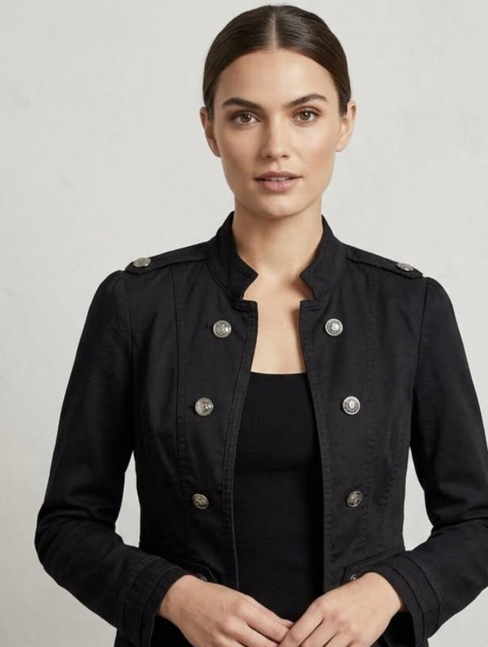 White House Black Market Black Double-Breasted Military Blazer